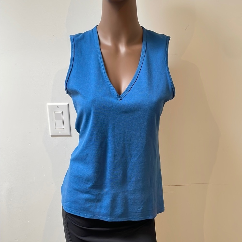 Marie Saint Pierre Monserrate V Neck Tank Top Sleeveless Zipper Blue 2